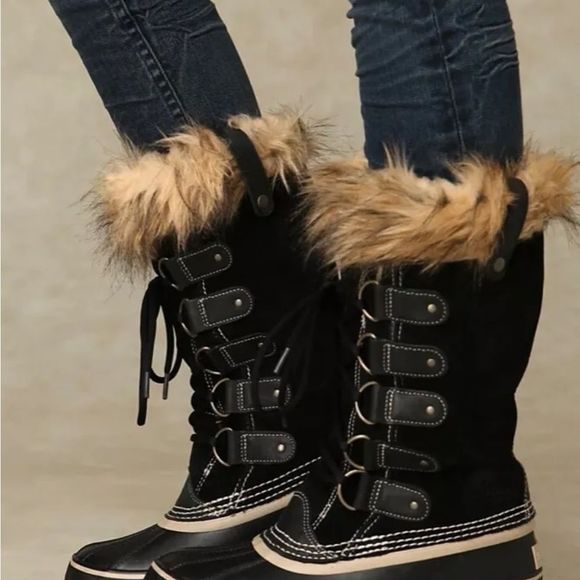 Amazon.com | Sorel Women Free People Sorel Joan Of Arctic Black Faux Fur Tie Up Waterproof